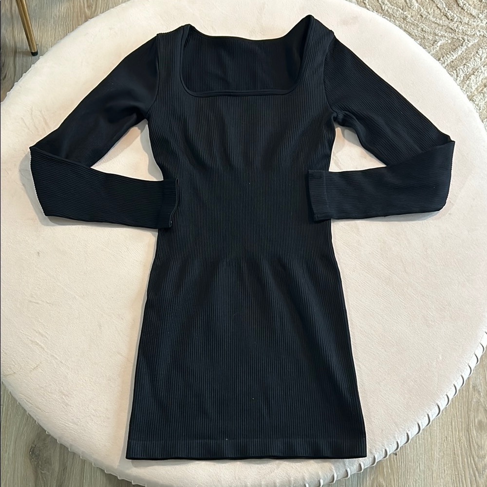 Sporty Black Ribbed Dress